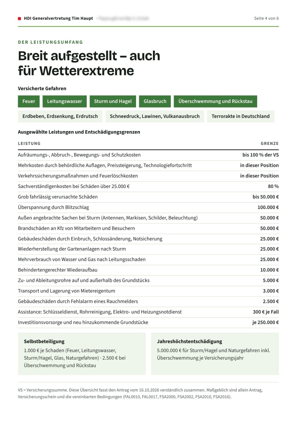 Versicherungsexposé, Seite 4: Leistungsumfang (verfremdet)