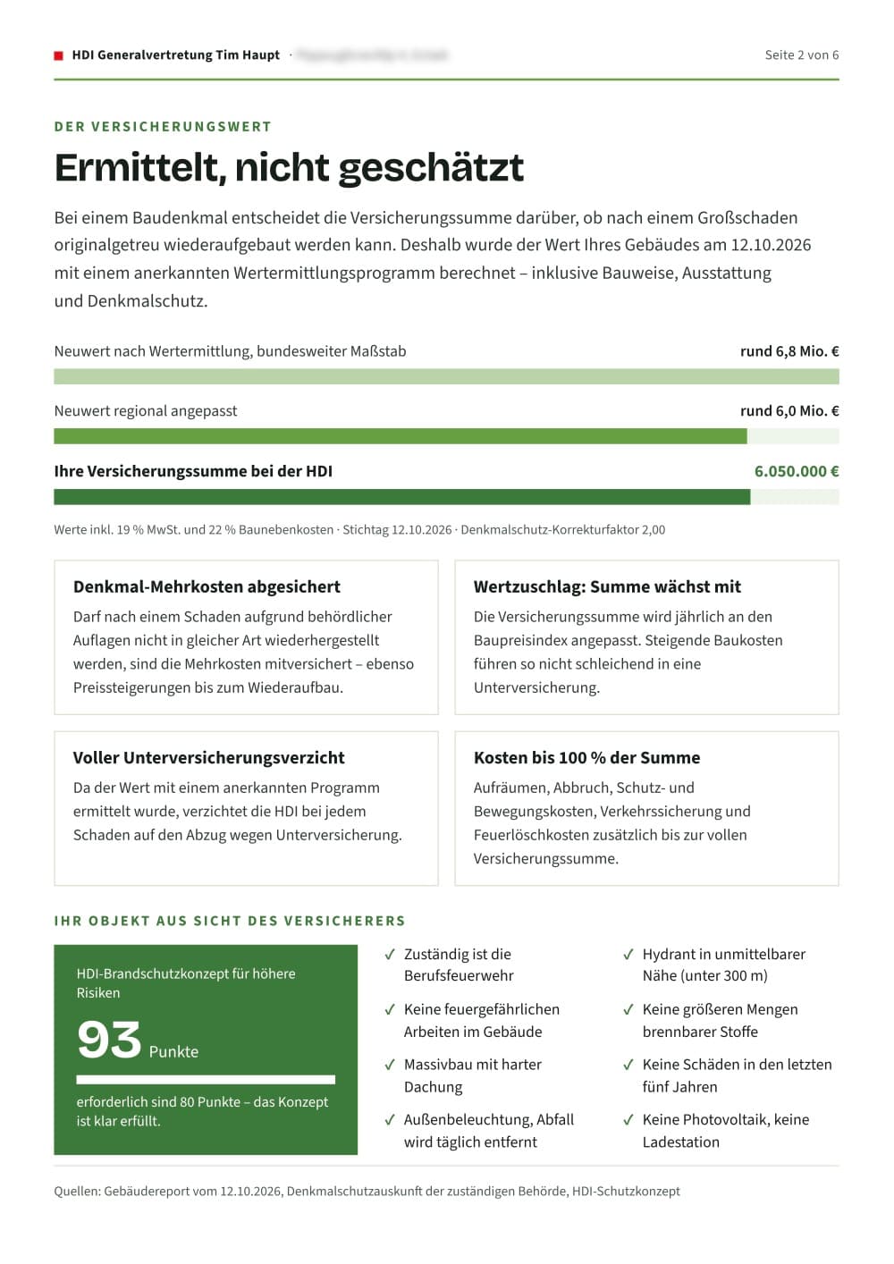 Versicherungsexposé, Seite 2: Wertermittlung (verfremdet)